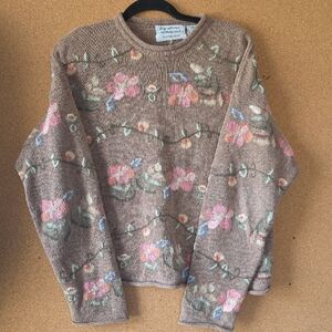 Northern Isles Hand Embroidered Floral Knit Women's Sweater Cardigan Size L